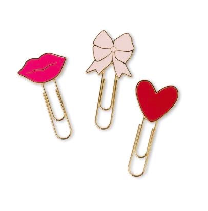 Love Enamel Paper Clips (Set of 3) – Lips, Bow & Heart