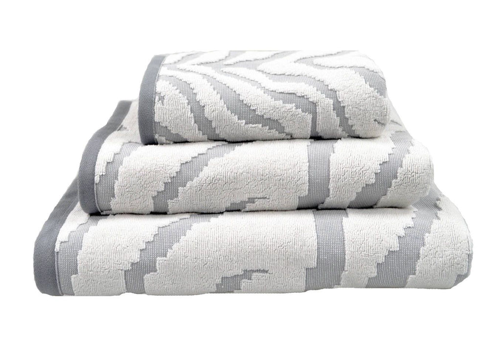 Zebra Print Sculpted Towels in Luxury Cotton - White/Grey