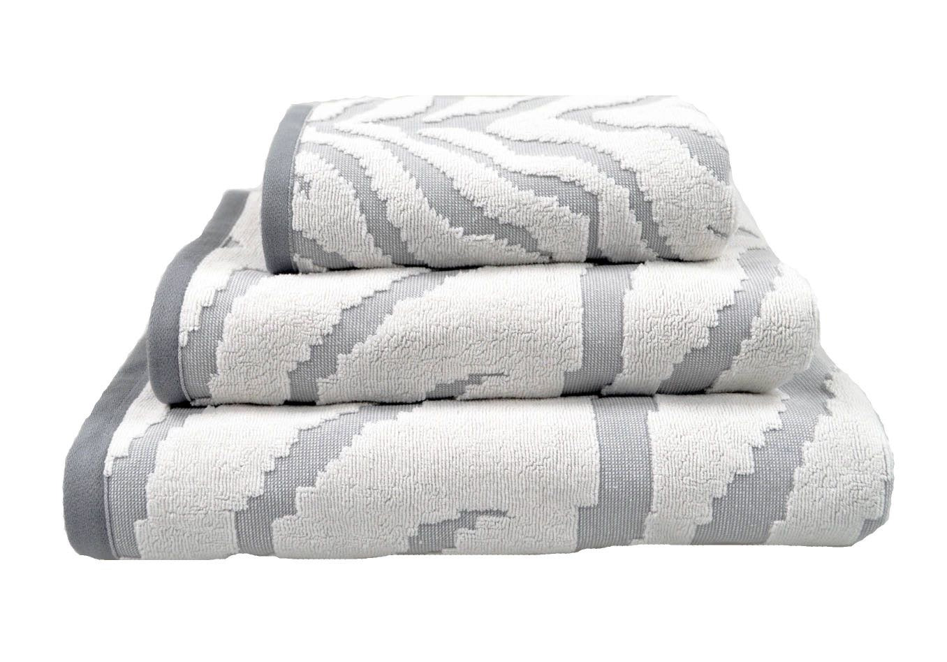 Zebra Print Sculpted Towels in Luxury Cotton - White/Grey