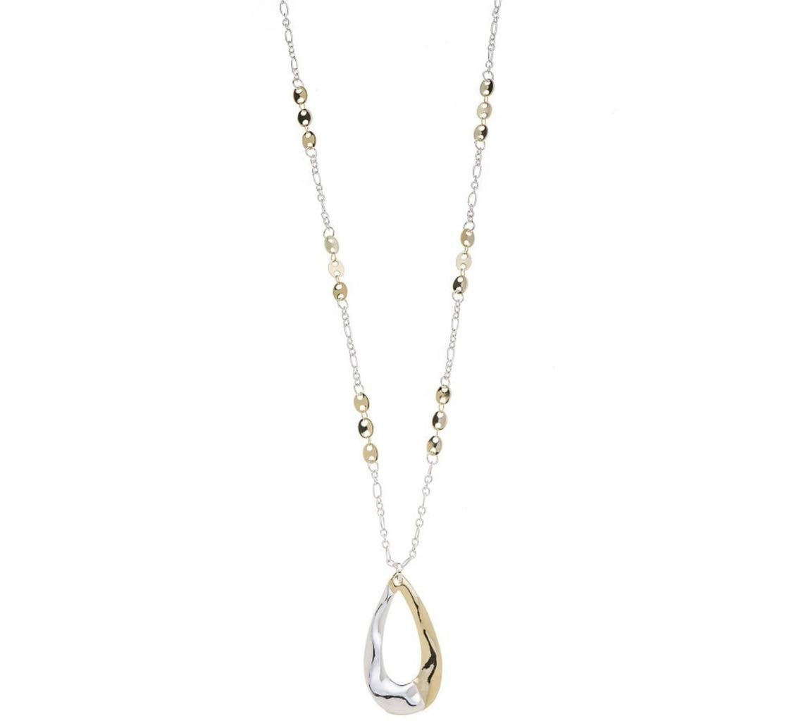 Silver and gold plated drop oval necklace 