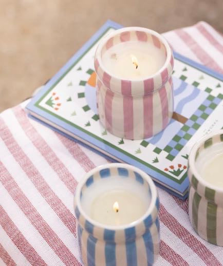 Paddywax Cabana Grecian Sand Candle | Pink Striped Ceramic Soy Candle | 6.5oz