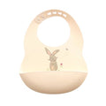 “Silicone baby bib with food catcher pocket, bunny design, waterproof weaning bib