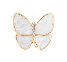 White butterfly magnetic brooch 35mm gold tone