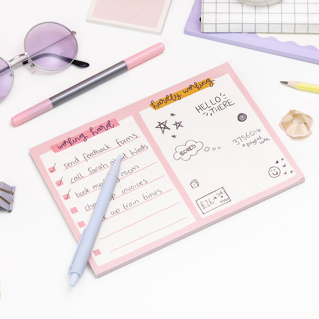A5 notepad - working hard, hardly working