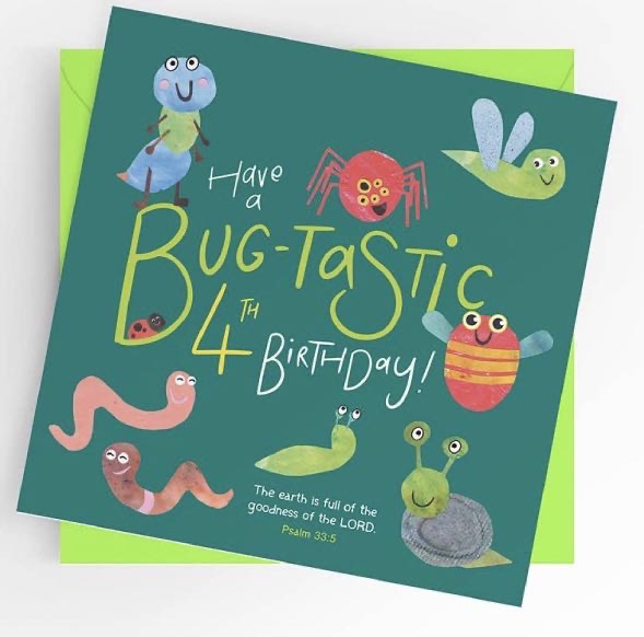 Scripture Age 4 Birthday card with bugs 