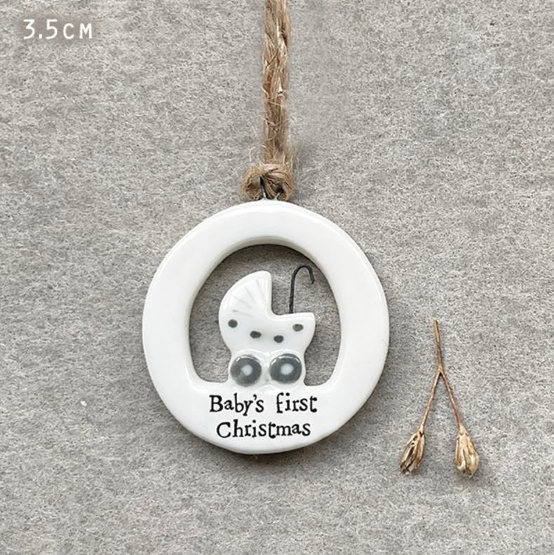 Baby's First Christmas Cut Out Porcelain Hanger - East Of India