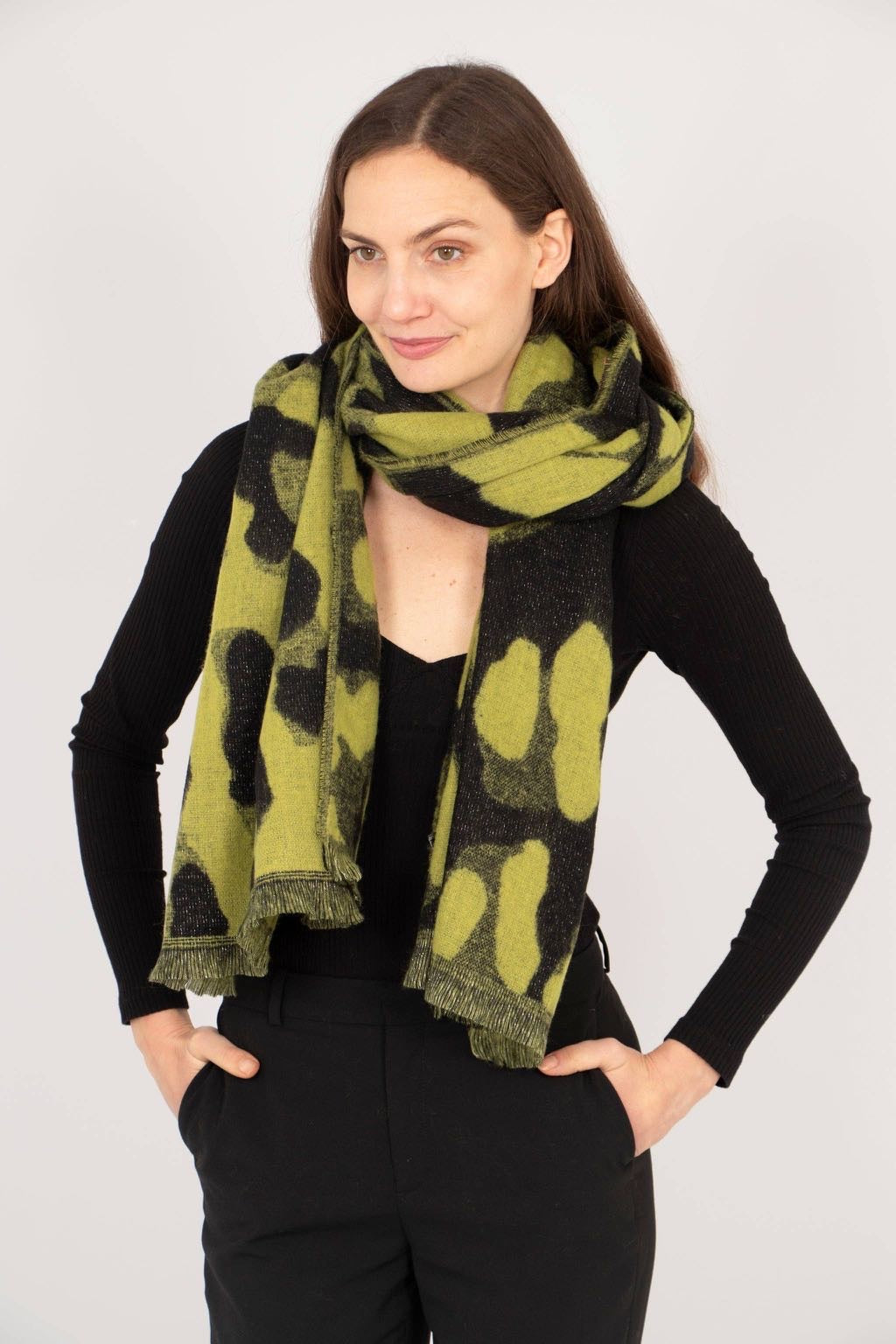 Jamie Heavyweight Scarf - Lime, Leopard- Sarta