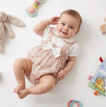 Baby Girls Two Piece Floral Print Bow Romper Set (0–6M) – Romper & White Top