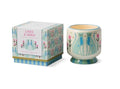 Paddywax A Dopo blue cheetahs ceramic candle 8oz in Linen & Orris with matching gift box