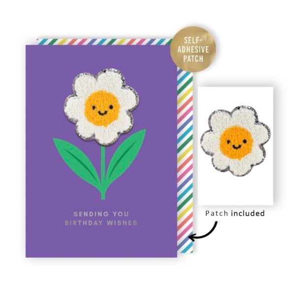 Decopatch Birthday Wishes Card with Removable Self-Adhesive Flower Patch