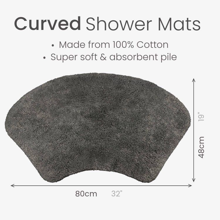 Curved Shower Mat - 100% Cotton Rounded Bath Mat in Mocha