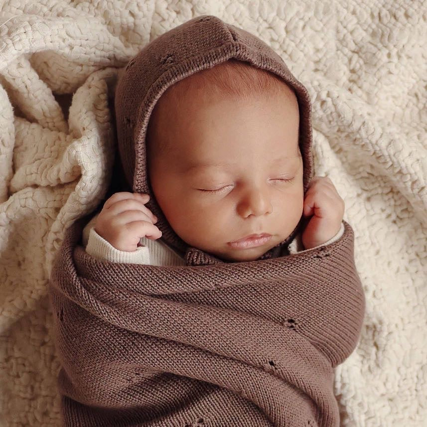 100% Organic Cotton Pointelle Swaddle Receiving Baby Blanket in plum