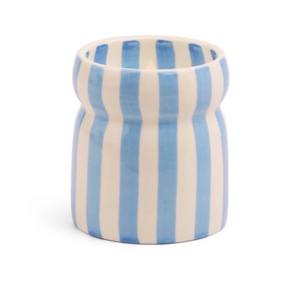 CABANA 6.5OZ/184G BLUE STRIPPED CERAMIC CANDLE - LOST AT SEA