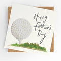 Happy Father’s Day golf card with golf ball illustration, blank inside, kraft envelope included
