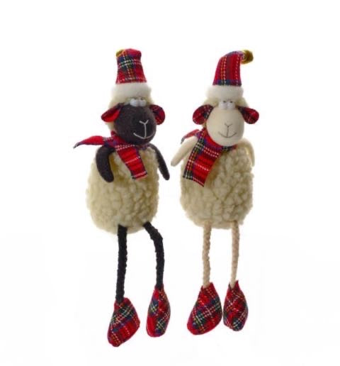 Christmas Tartan Sheep Shelf Sitter Decoration