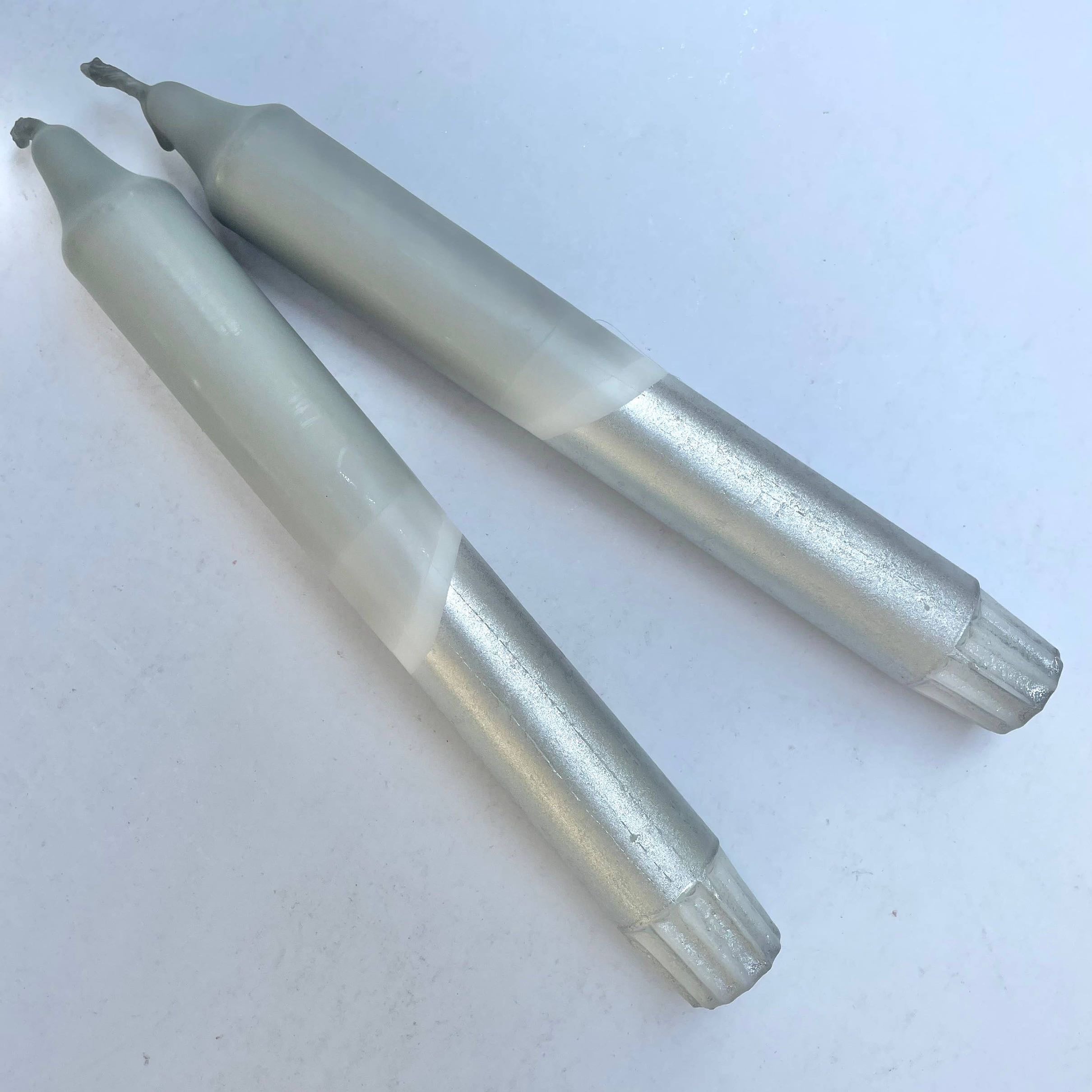 Cloud grey & Silver Dip Dyed Dinner Candles