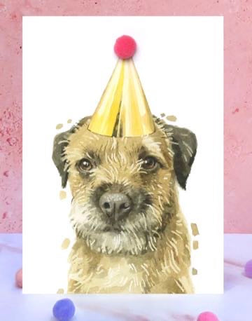 Border Terrier Pompom Birthday Card
