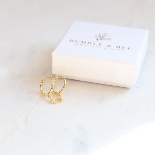 Sparkle Drop Huggies Sterling Silver | 18k Gold
