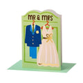 Mr & Mrs wedding card with bride dress and groom suit design