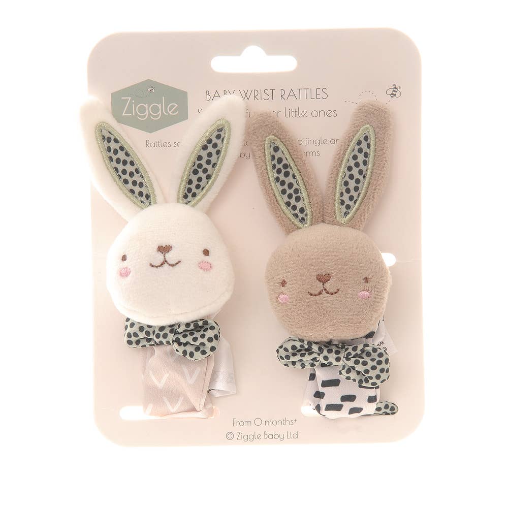 Ziggle Plush Wrist Rattles – Bunny Baby Sensory Toys (Pair)