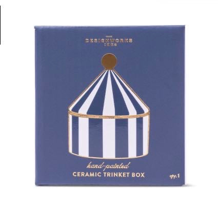 Hand Painted Ceramic Trinket Box – Blue & White Circus Tent