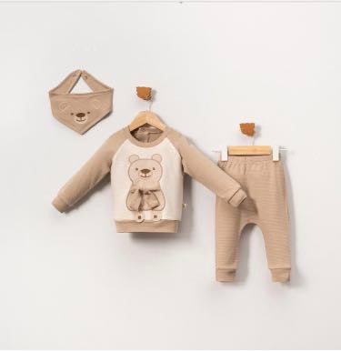 Baby boys beige two piece teddy bear sweatshirt and joggers outfit set 9-24 months