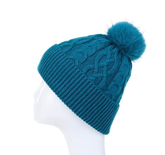 Women's Cable Pom Beanie Hat - Various Colours