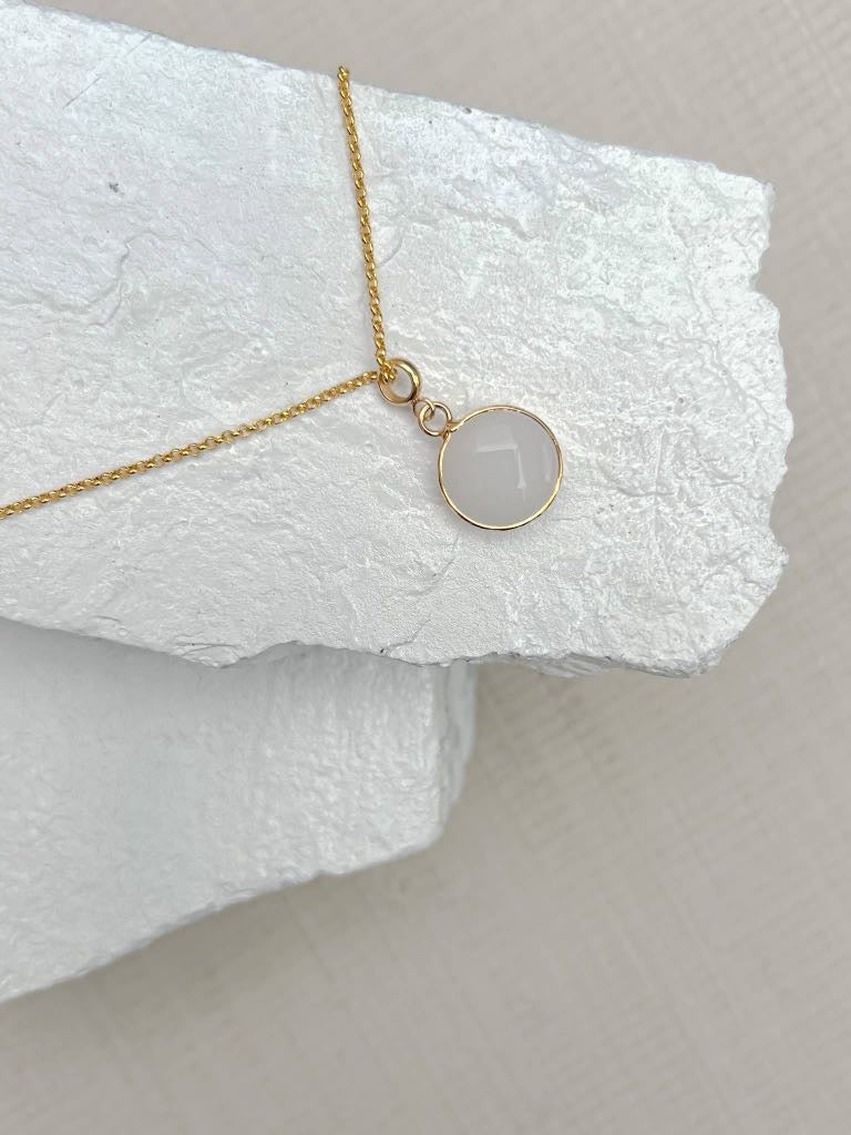 Jade White Round Gold Plated Gemstone Crystal Necklace