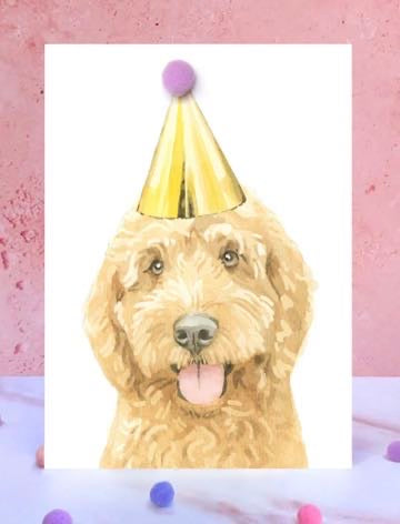 Ruby Cockapoo Pompom Birthday Card
