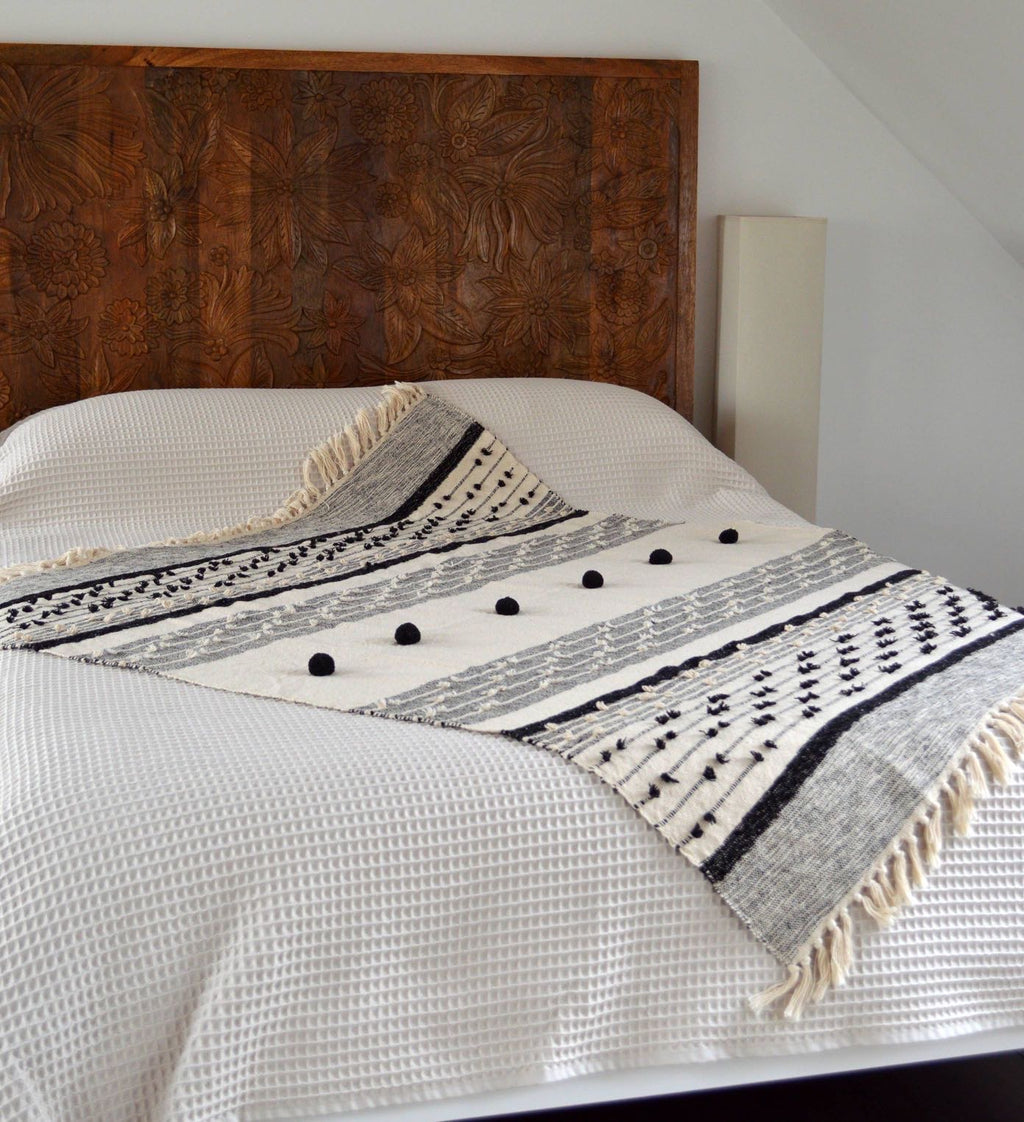 Nina Bobble Boho Throw - Scandi Monochrome Textured Blanket
