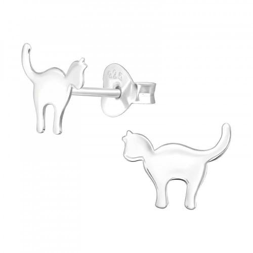 Sterling Silver Cat Earrings – Delicate Studs With Butterfly Backs | Gift Box