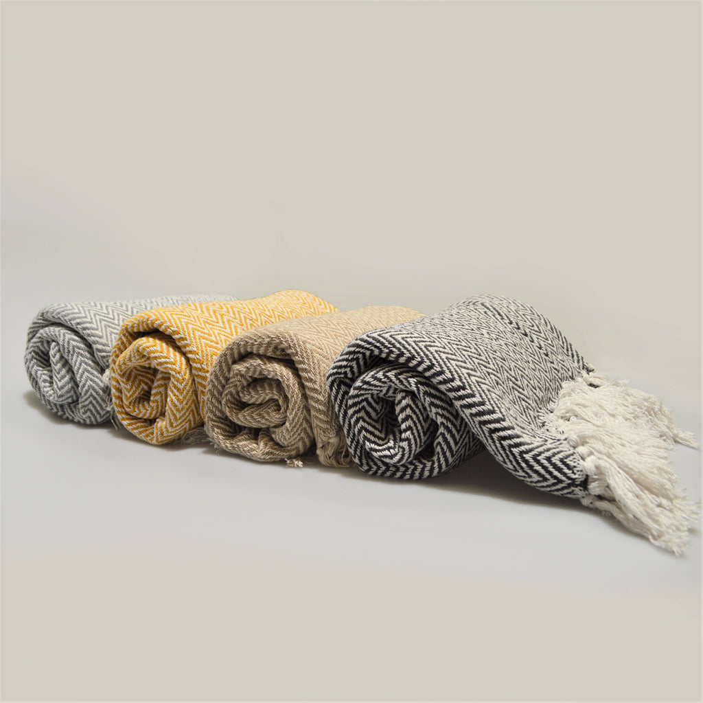 Audley Cotton Chevron Herringbone Throw - 100% Cotton