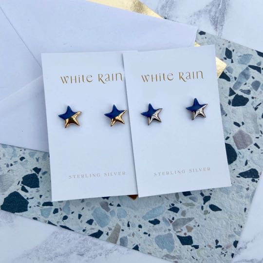 Dark Blue Star Ceramic Studs-WhiteRain Wholesale
