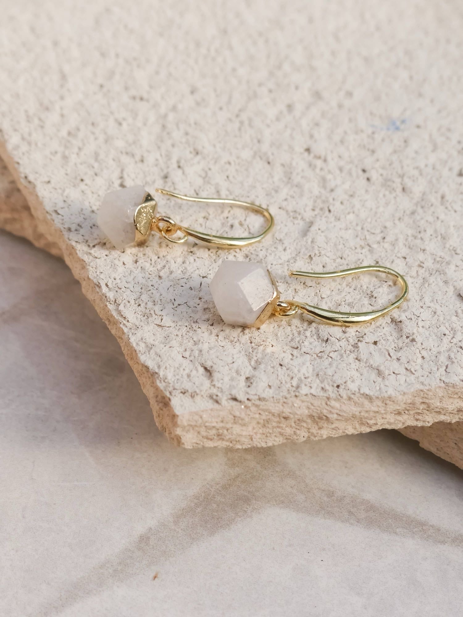 Jade Nugget Gold Plated Gemstone Crystal Earrings