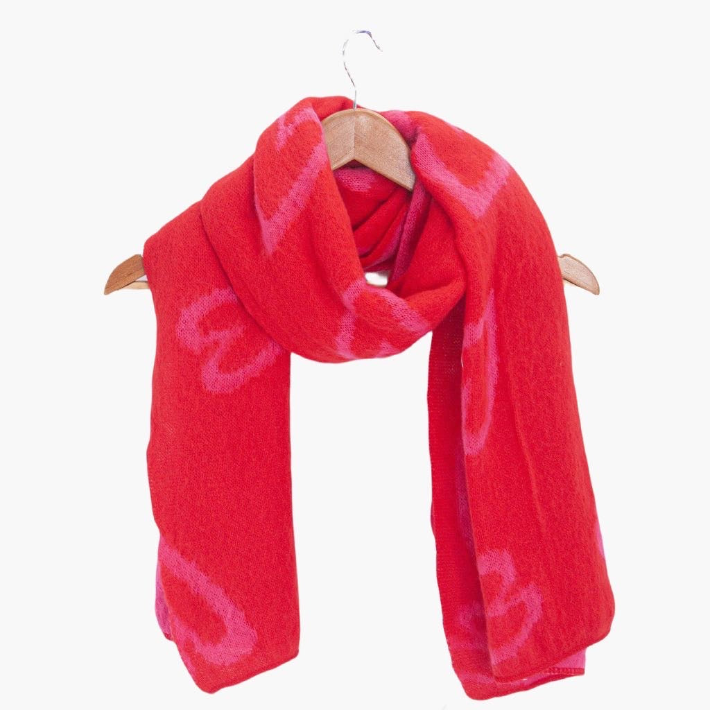 Red/Pink Sketched Hearts Heavyweight Scarf