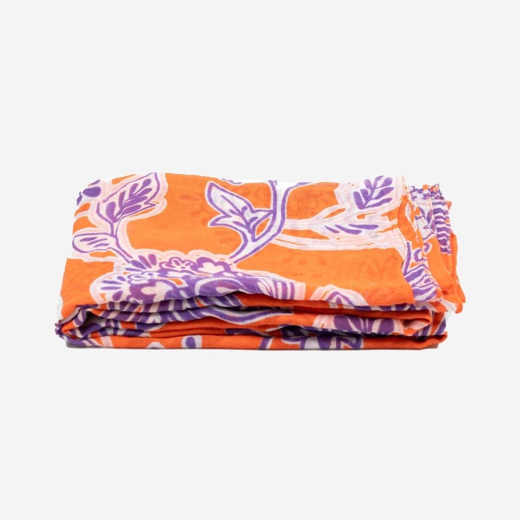 Orange/Purple Floral Print Lightweight Cotton Scarf