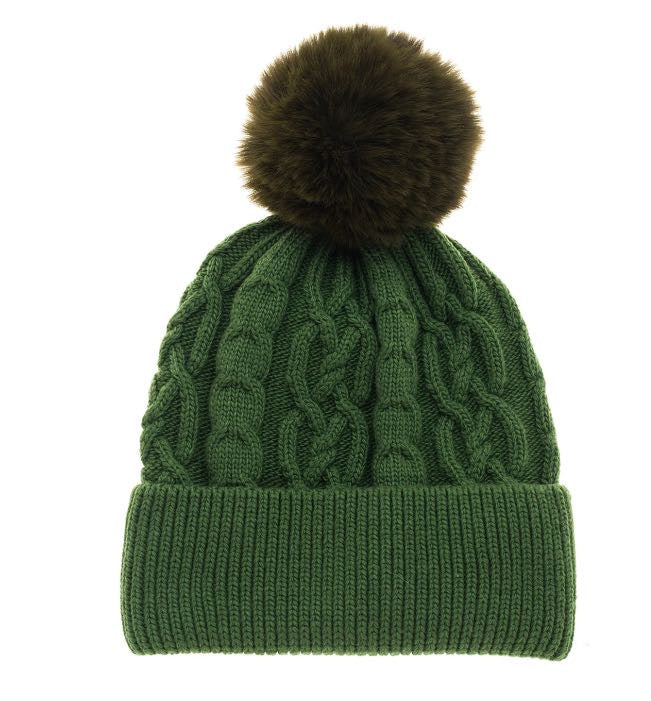 Women's Cable Pom Beanie Hat - Various Colours