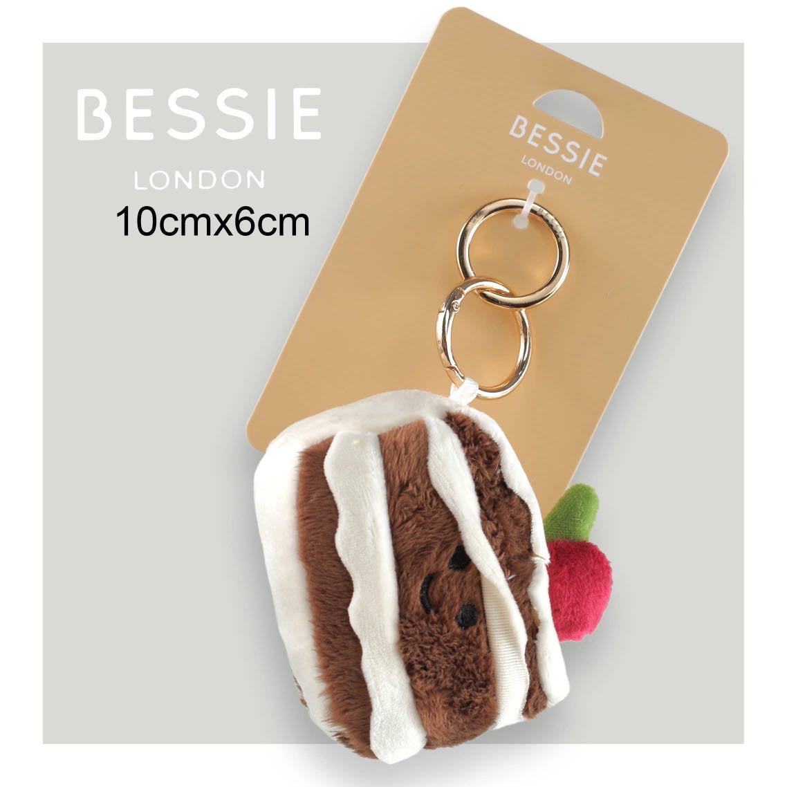 Bessie London Black Forest cake plush keyring bag charm with cherry detail (10cm x 6cm)