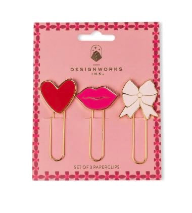 Love Enamel Paper Clips (Set of 3) – Lips, Bow & Heart
