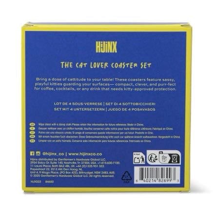 HiJiNX Set of 4 Cat Coasters - Funny Novelty Gift for Cat Lovers