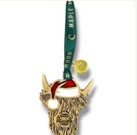 Gold Highland Cow Enamel Christmas Decorationn