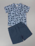 Boys Navy Blue Dinosaur Shorts & T-shirts Set