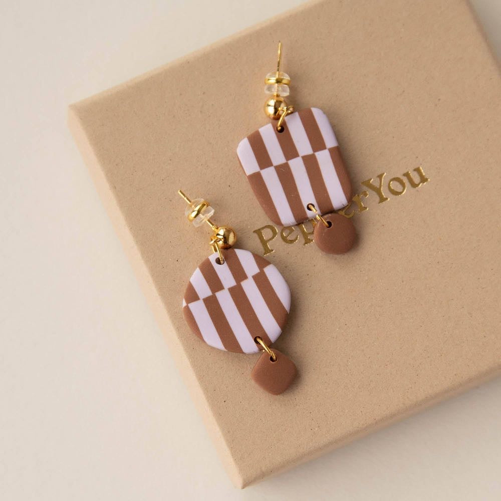 Warp Drop Earrings - Lilac & Chocolate - Pepper You