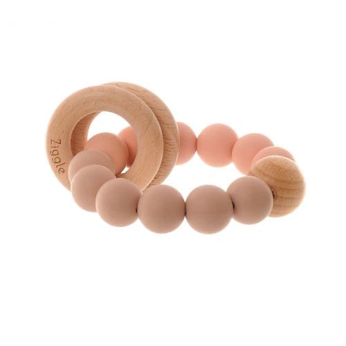 Wooden Teether And Rattle - Blue Grey or Blush