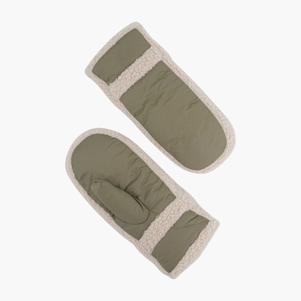 Khaki Green Winter Mittens | Cosy Borg Trim Gloves