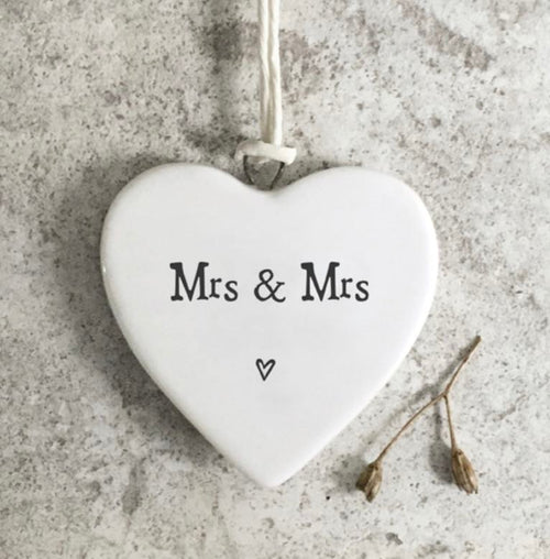 Mrs & Mrs porcelain small hanging heart east of india range 