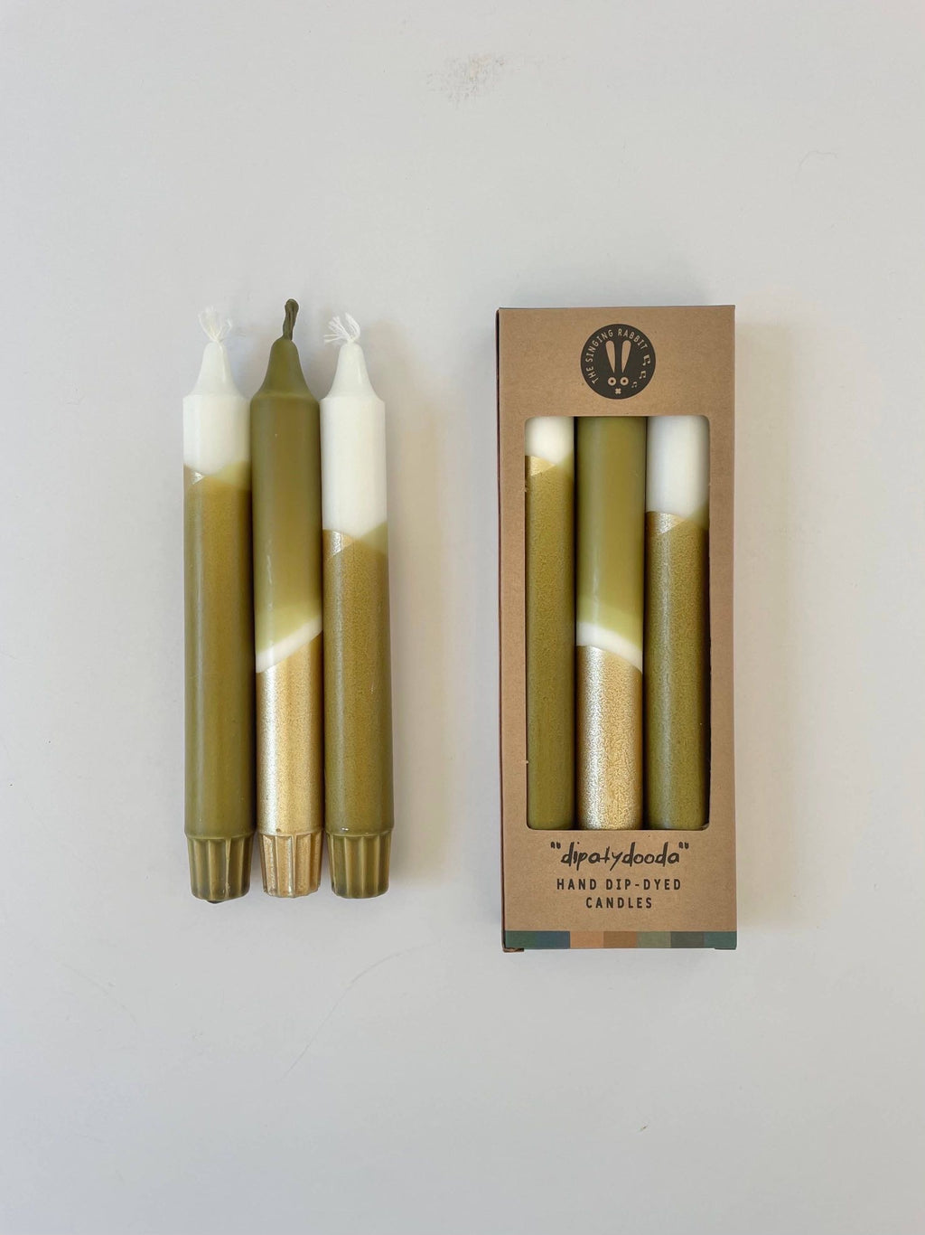 Luxe Olive Green & Gold Dip Dyed Dinner Candles