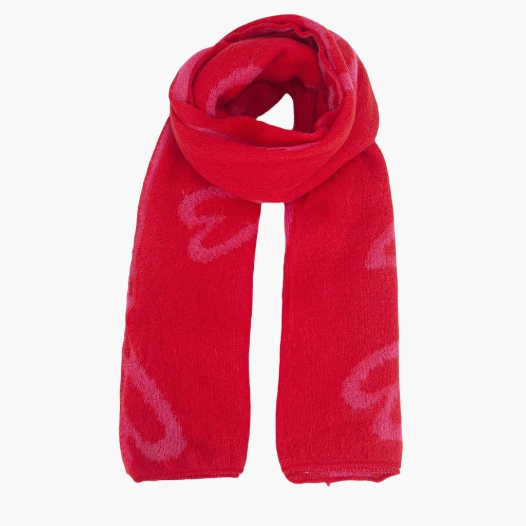 Zuri Red/Pink Sketched hearts Heavyweight Scarf- Sarta