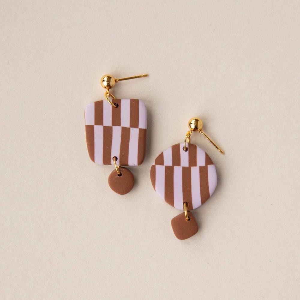 Warp Drop Earrings - Lilac & Chocolate - Pepper You