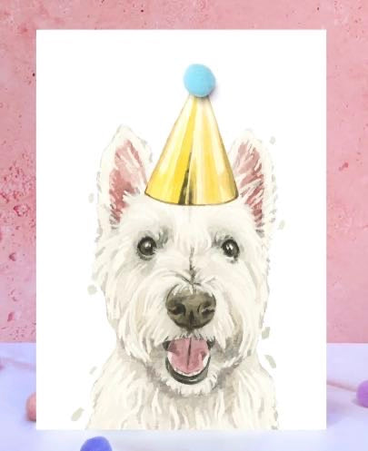 West Highland Terrier Pompom Birthday Card